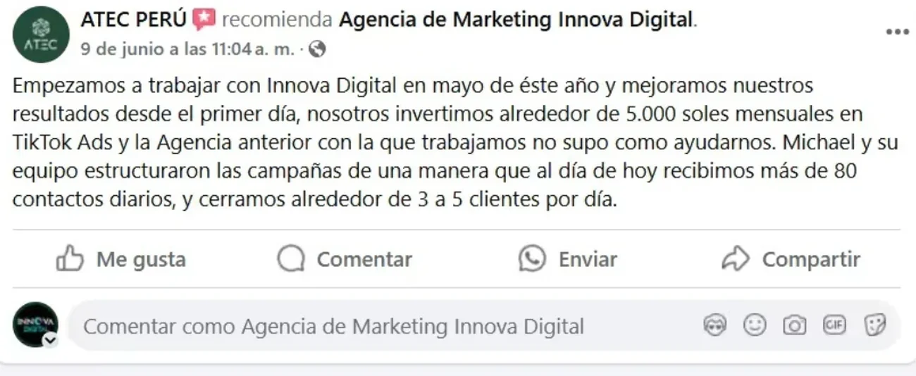 Testimonio de ATEC Perú sobre el trabajo de performance de Innova Digital