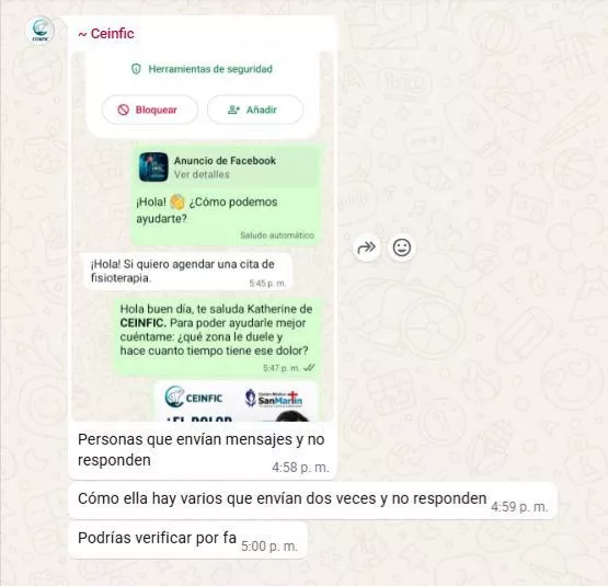 Conversación completa donde una persona solicita agendar y luego deja de responder